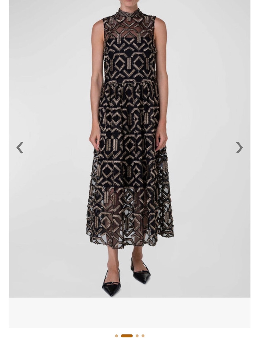 Akris Punto Black and Gold Geometric fringe embellished Dress. Tea length - Picture 3 of 9